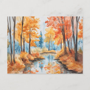 Herbstwald-Aquarellkunst Postkarte