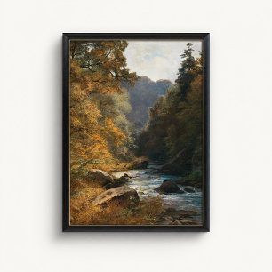 Herbstwald Bach Hirsch Landschaftsposter Poster