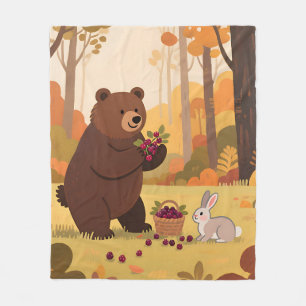 Herbstwald Bär Kaninchen Fleecedecke