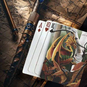 Herbstwald Bernstein Drache Birken Bäume Fantasy Spielkarten
