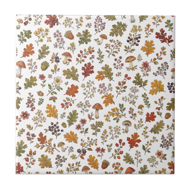 Herbstwald Blumenblatt Pilzmuster Fliese (Vorderseite)