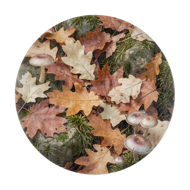 Herbstwald-Boden-Pilze-Moos-gefallene-Blätter Schneidebrett (Vorderseite)