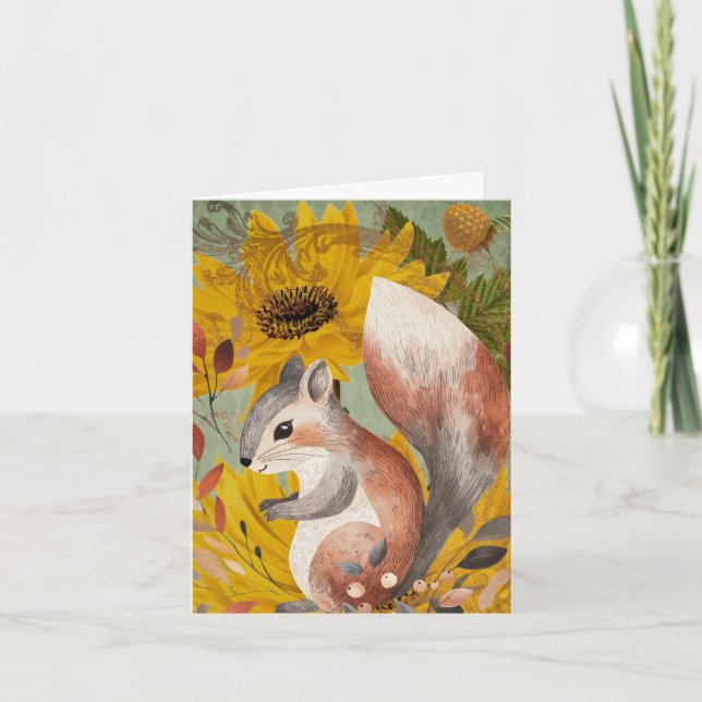 Herbstwald Brauner Eichhörnchen mit gelben Blumen (Vorderseite)