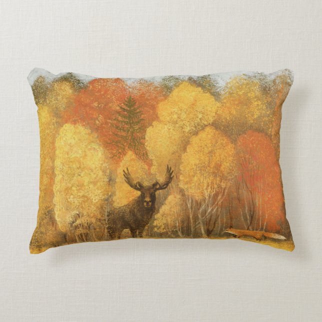 Herbstwald, digitales Reh und Fuchs. Dekokissen (Vorderseite)