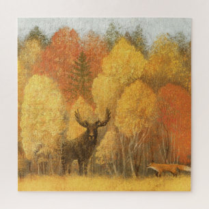 Herbstwald, digitales Reh und Fuchs. Puzzle
