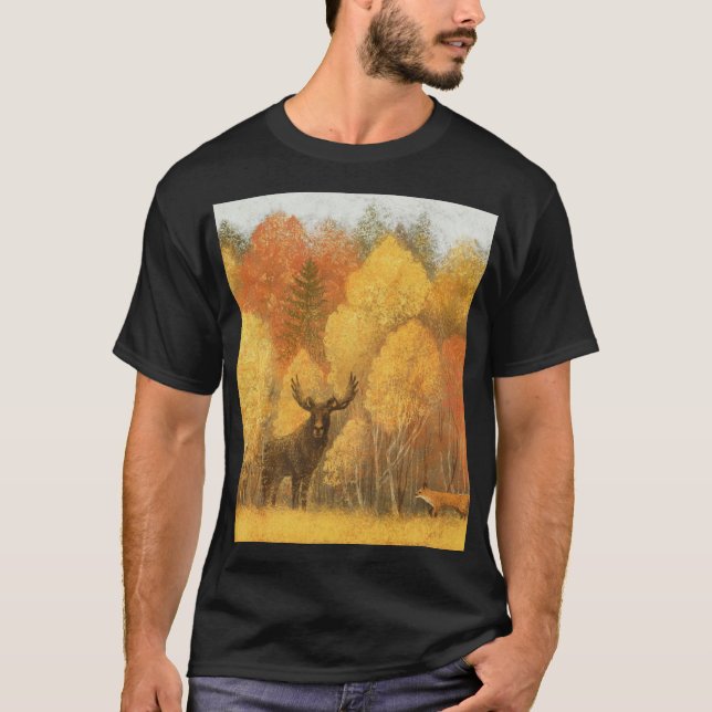 Herbstwald, digitales Reh und Fuchs. T-Shirt (Vorderseite)