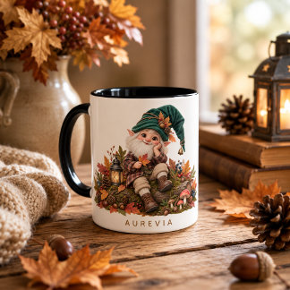 Herbstwald-Gnom-Tasse mit Blättern und Eicheln Tasse