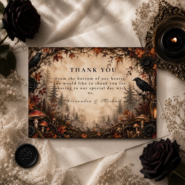 Herbstwald-Gotische Hochzeit Dankeskarte (Von Creator hochgeladen)