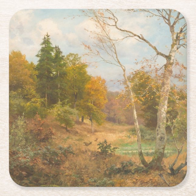 Herbstwald - Heinrich Böhmer Rechteckiger Pappuntersetzer (Vorderseite)