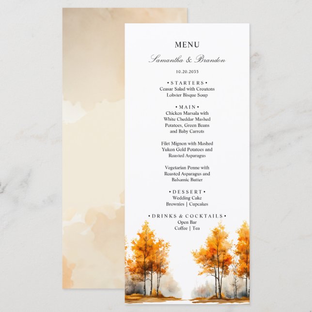 Herbstwald, Hochzeitsmenü des Herbstwaldes Menükarte (Vorne/Hinten)