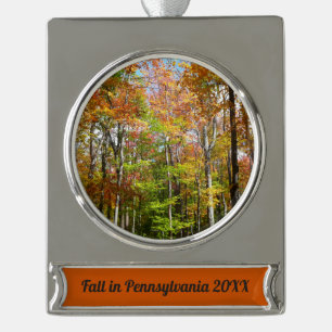Herbstwald II Herbstlandschaftsfotografie Banner-Ornament Silber