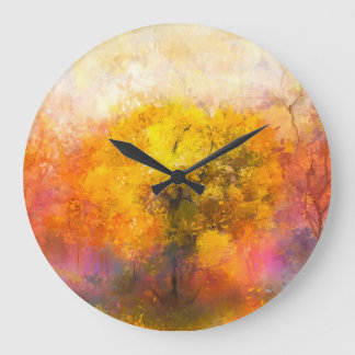 Herbstwald: Illustration der weichen Wasserfarbe. Große Wanduhr