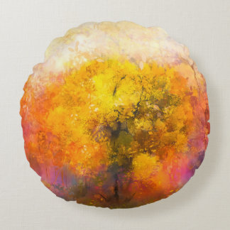 Herbstwald: Illustration der weichen Wasserfarbe. Rundes Kissen