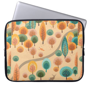 Herbstwald mit abstrakten flachen handgezeichneten laptopschutzhülle