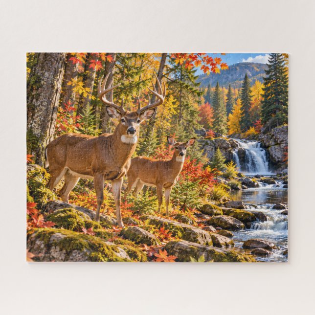 Herbstwald mit Hirschen Puzzle (Horizontal)