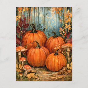 Herbstwald mit Kürbissen und Pilzen, Postkarte