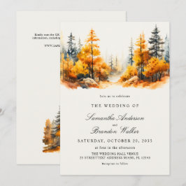 Herbstwald mit QR-Code Herbsthochzeit Einladung