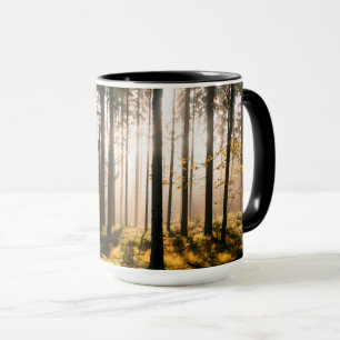 Herbstwald mit Sonnenstrahlen Tasse