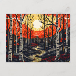 Herbstwald mit Spechte Feiertagspostkarte
