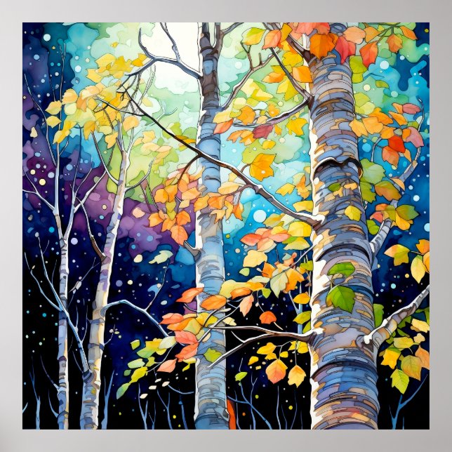 Herbstwald-Nachtmalerei Poster (Vorne)