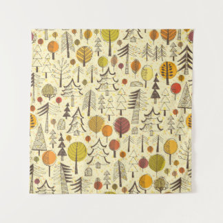 Herbstwald: Nahtloses grafisches Muster. Wandteppich