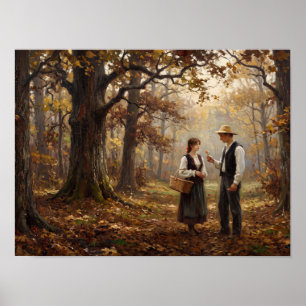 Herbstwald-Paar-Romantik-Gemälde Poster