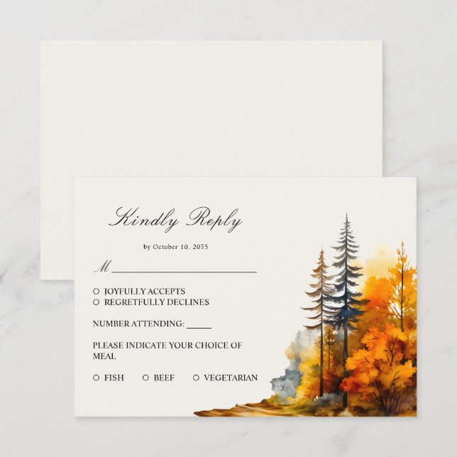 Herbstwald, Pine Trees RSVP-Karte RSVP Karte (Vorne/Hinten)