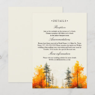 Herbstwald, Pinienbäume Hochzeit Details Begleitkarte