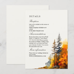 Herbstwald, Pinienbäume Hochzeit Details Begleitkarte