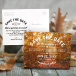 Herbstwald Save the Date Postkarte<br><div class="desc">Passen Sie diese schöne,  Save the Date waagerechte Postkarte an,  die ein originelles Bild eines wunderschönen Orangenherbstwaldes zeigt.</div>