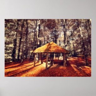 Herbstwald und Chalet Poster