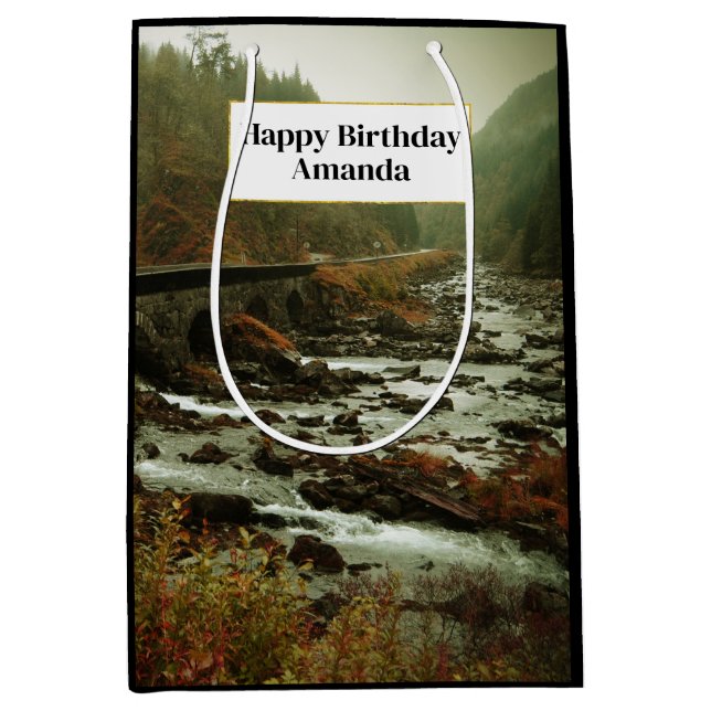 Herbstwald und Flusslandschaft Mittlere Geschenktüte (Vorderseite)