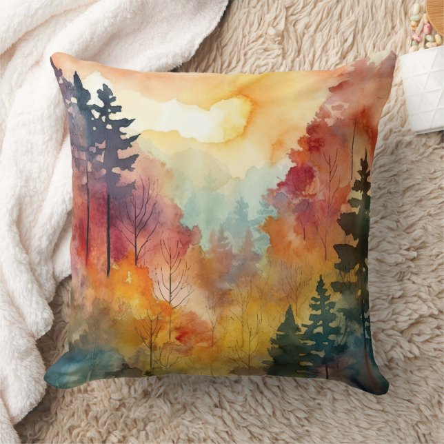 Herbstwald Wasserfarben-Glanz Kissen (Decke)