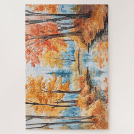 Herbstwald Wasserfarben Kunst Puzzle