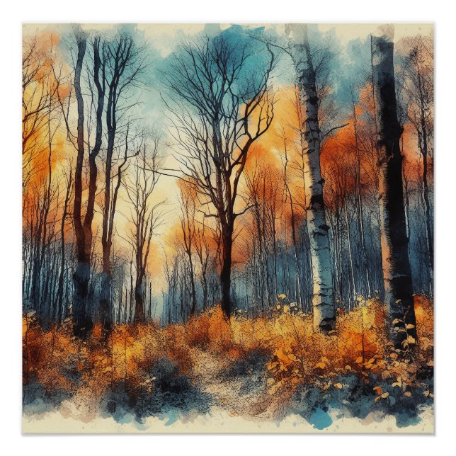 Herbstwälder Abstrakt - KI - Kunstwerk Poster (Vorderseite)