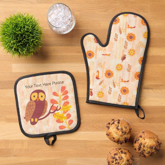 Herbstwälder Ofenhandschuh & Topflappen-Set (Oben Unten)