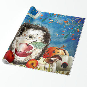 Herbstwaldfreunde Igel Wald Zeichnend Geschenkpapier