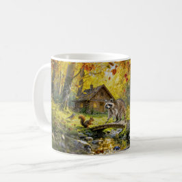 Herbstwaldhütte mit Waldtieren und Pilzen Kaffeetasse