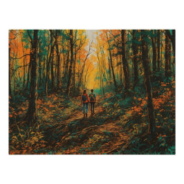 Herbstwaldpfad mit Wanderer digitaler Download Poster