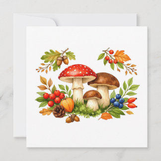 Herbstwaldpilze, Beeren und Blätter Natur Karte