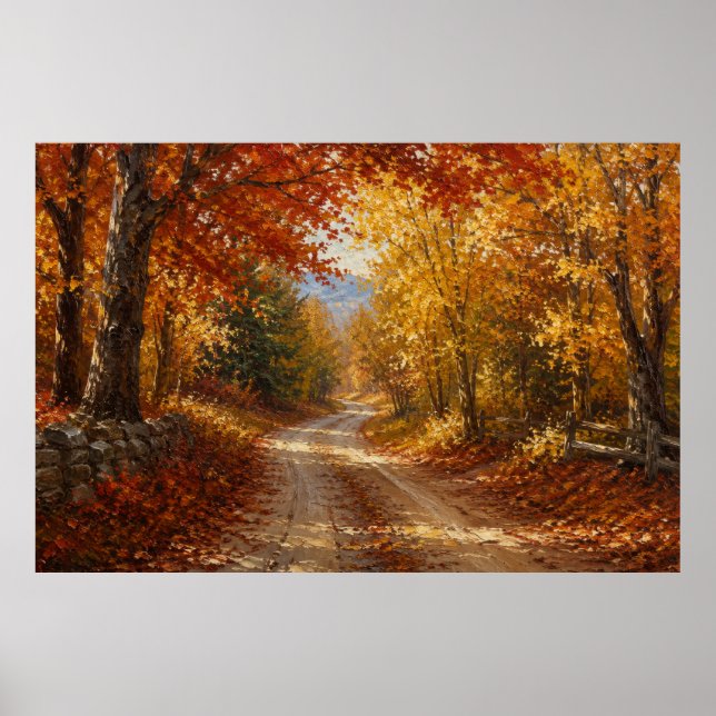 Herbstwaldstraßen-Ölgemälde Poster (Vorne)