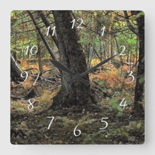 Herbstwaldszene Quadratische Wanduhr