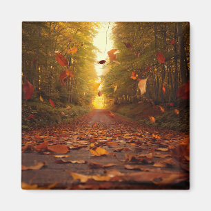 Herbstwaldweg fallende Blätter Magnet