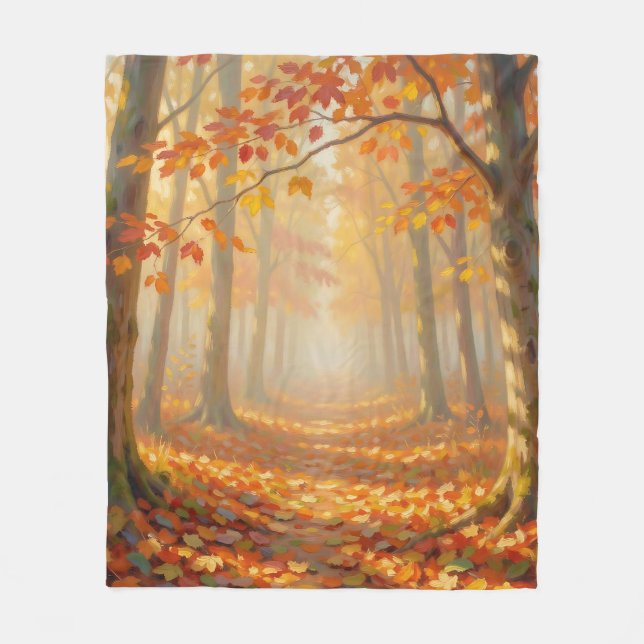 Herbstwaldweg Malerische Landschaftskunst Fleecedecke (Vorderseite)