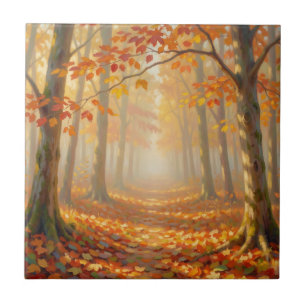 Herbstwaldweg Malerische Landschaftskunst Fliese