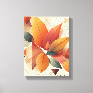Herbstwandkunst-Blatt und geometrische Formen Leinwanddruck