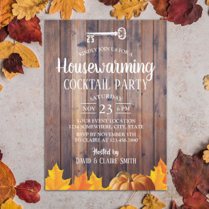 Herbstwärmung Cocktail Party Elegantes Holz Einladung