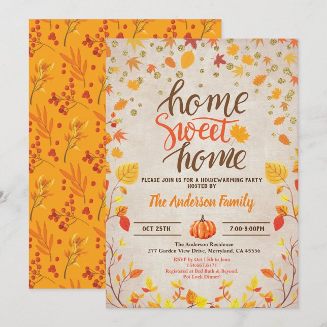 Herbstwärmung Party rustikale Vintage Kokosdusche Einladung (Vorne/Hinten)