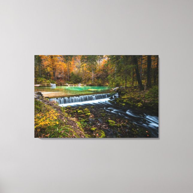 Herbstwasserfalllandschaft Kamniška Bistrica, Slo Leinwanddruck (Vorderseite)