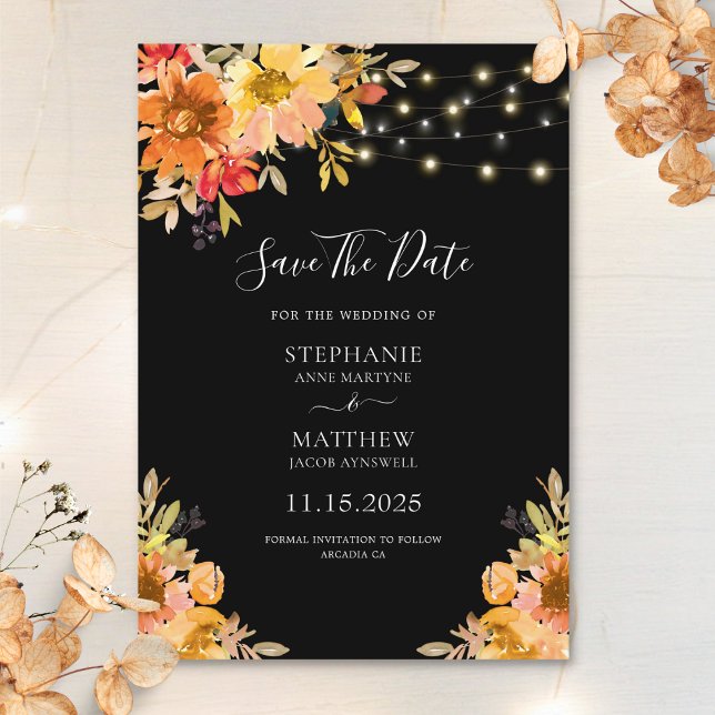 Herbstwasserfarbe Blumenzellenlampen Hochzeit Save The Date (Von Creator hochgeladen)